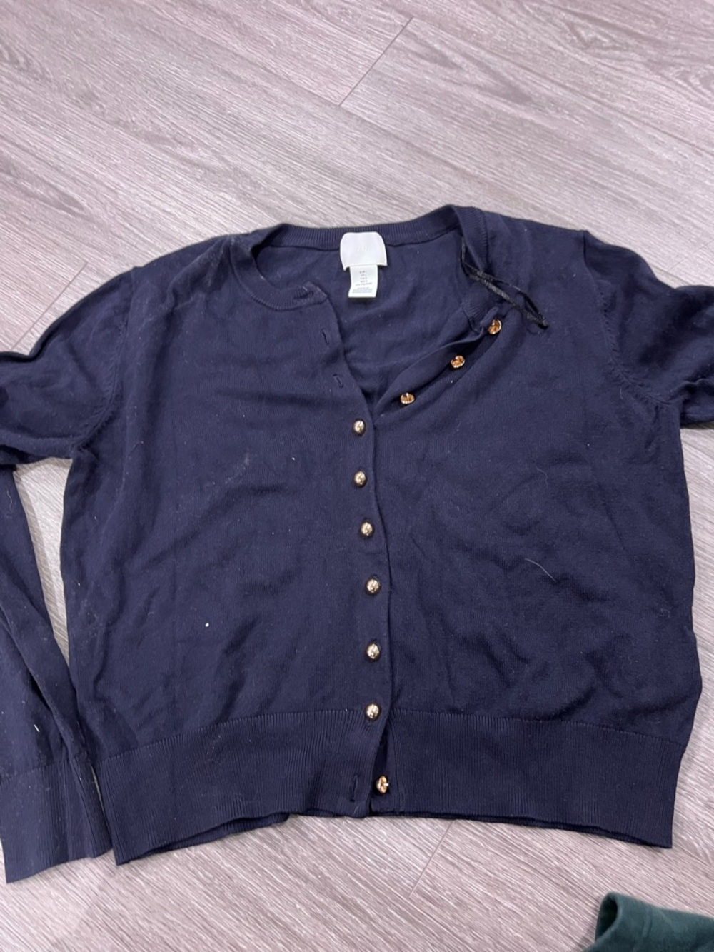 H&M Navy Women's Button-Front Cardigan with Gold Buttons L